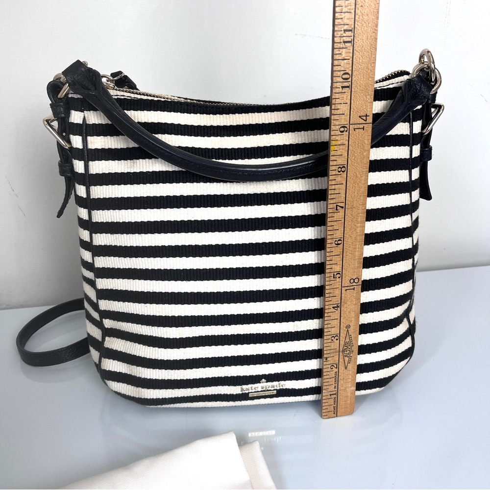 Kate Spade Black White Striped Crossbody Bag Canvas Leather Trim Convertible - Picture 14 of 16